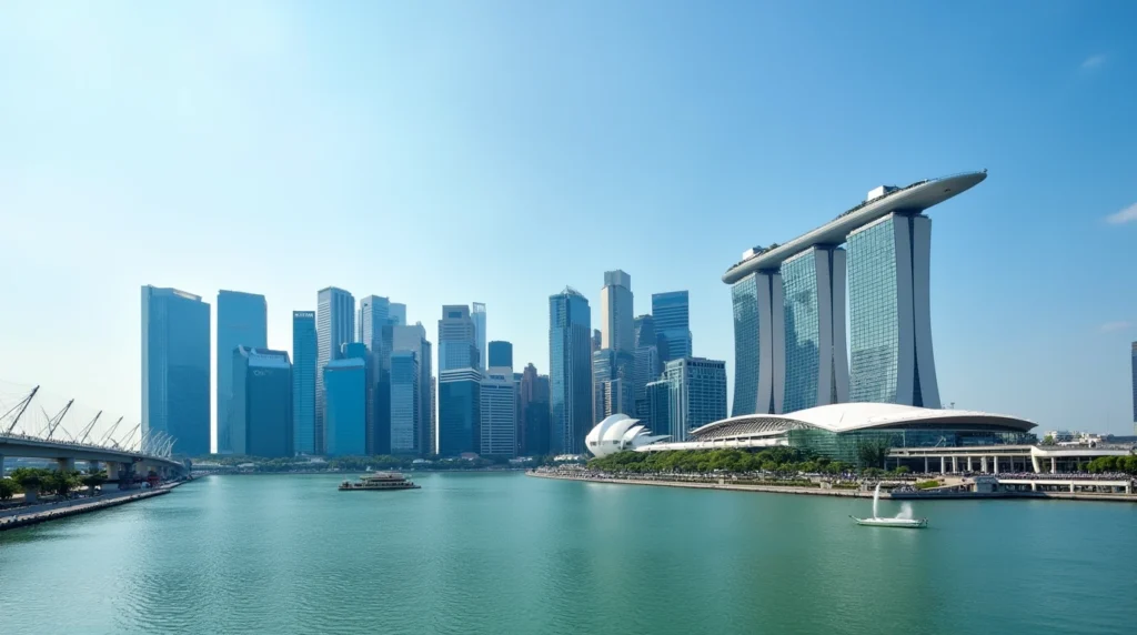 Skyline of Marina Bay Singapore highlighting financial district, illustrating banking in Singapore for non-residents.