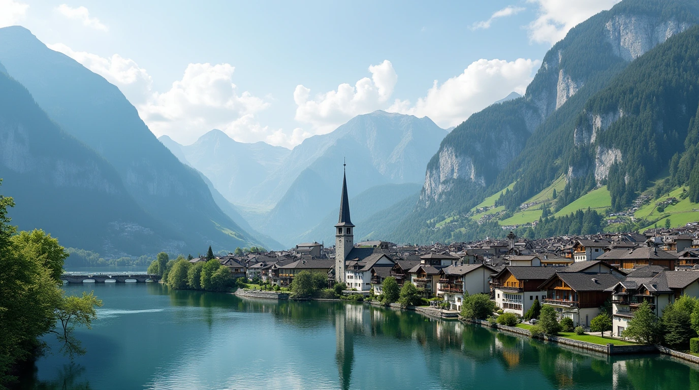 Swiss skyline with mountains and modern buildings, illustrating Buying Property in Switzerland as a Non-Resident.