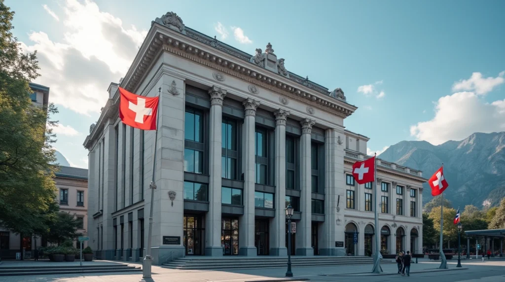 Classic Swiss bank building symbolizing fiduciary deposit security