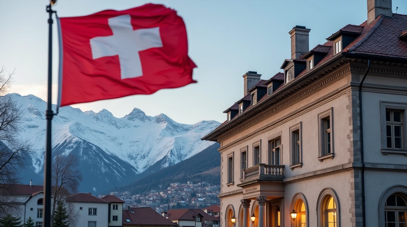 Exterior of a Swiss bank building symbolizing Swiss banking tariffs for non-residents.