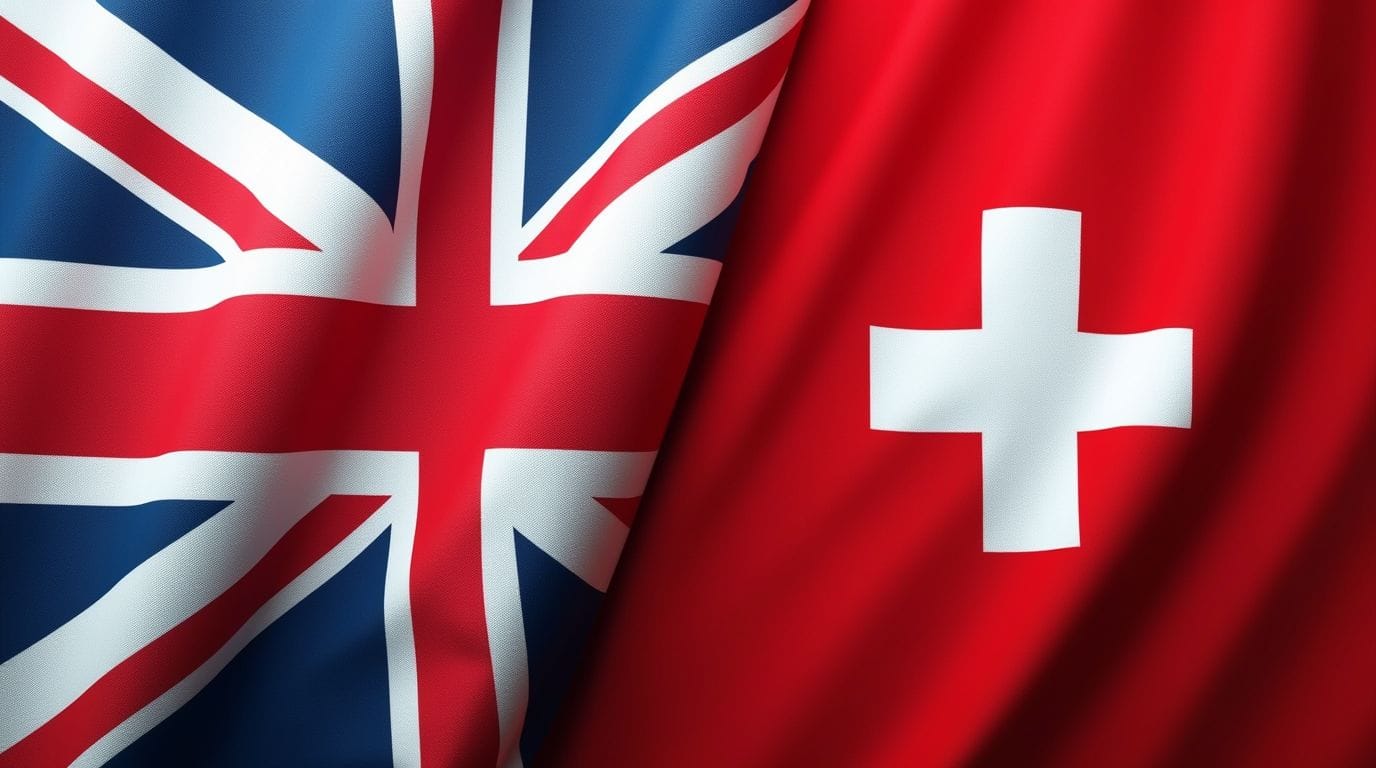 Swiss and UK flag as symbol of cross border banking for UK residnets